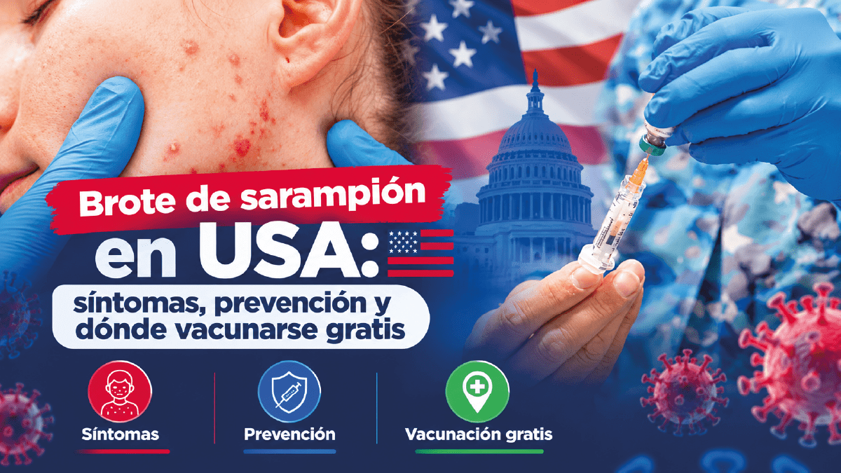 Infografía sobre prevención del sarampión y vacunación gratuita en Estados Unidos