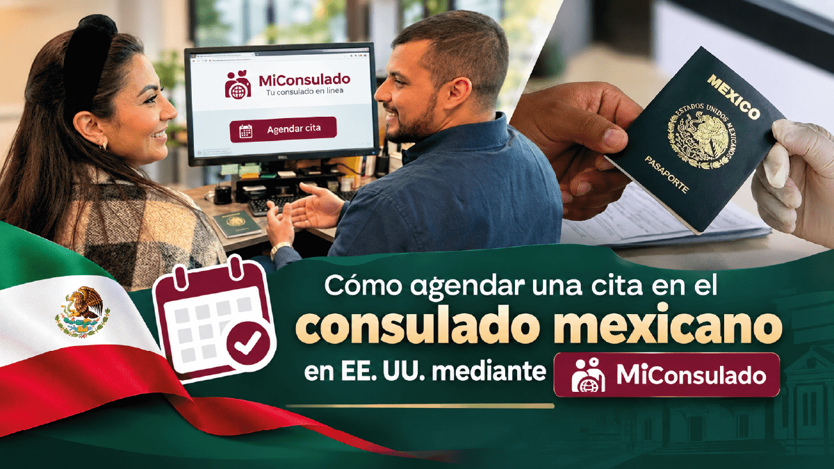 Persona usando laptop para agendar cita consular mexicana