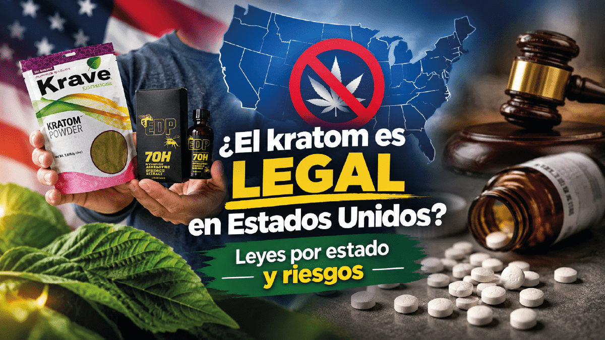 Mapa de Estados Unidos mostrando estados con leyes sobre legalidad del kratom